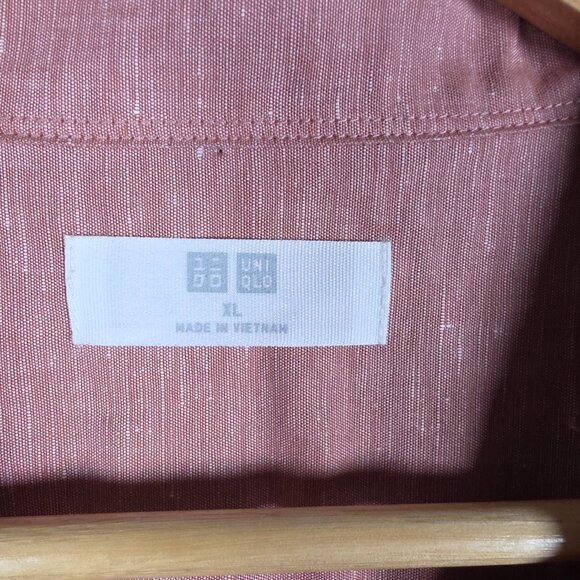 Uniqlo Shirt Mens SIze XL Dusty Pink Open Camp Collar Linen Blend Boxy Relaxed - Picture 8 of 10